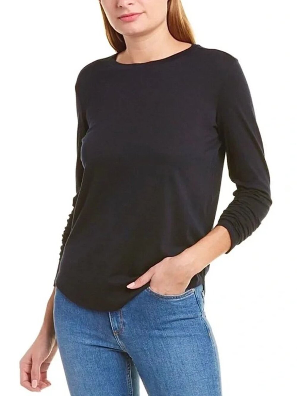 Vince Black Long Sleeve Pima Cotton Modal Essential Crew Neck Tee Size Large